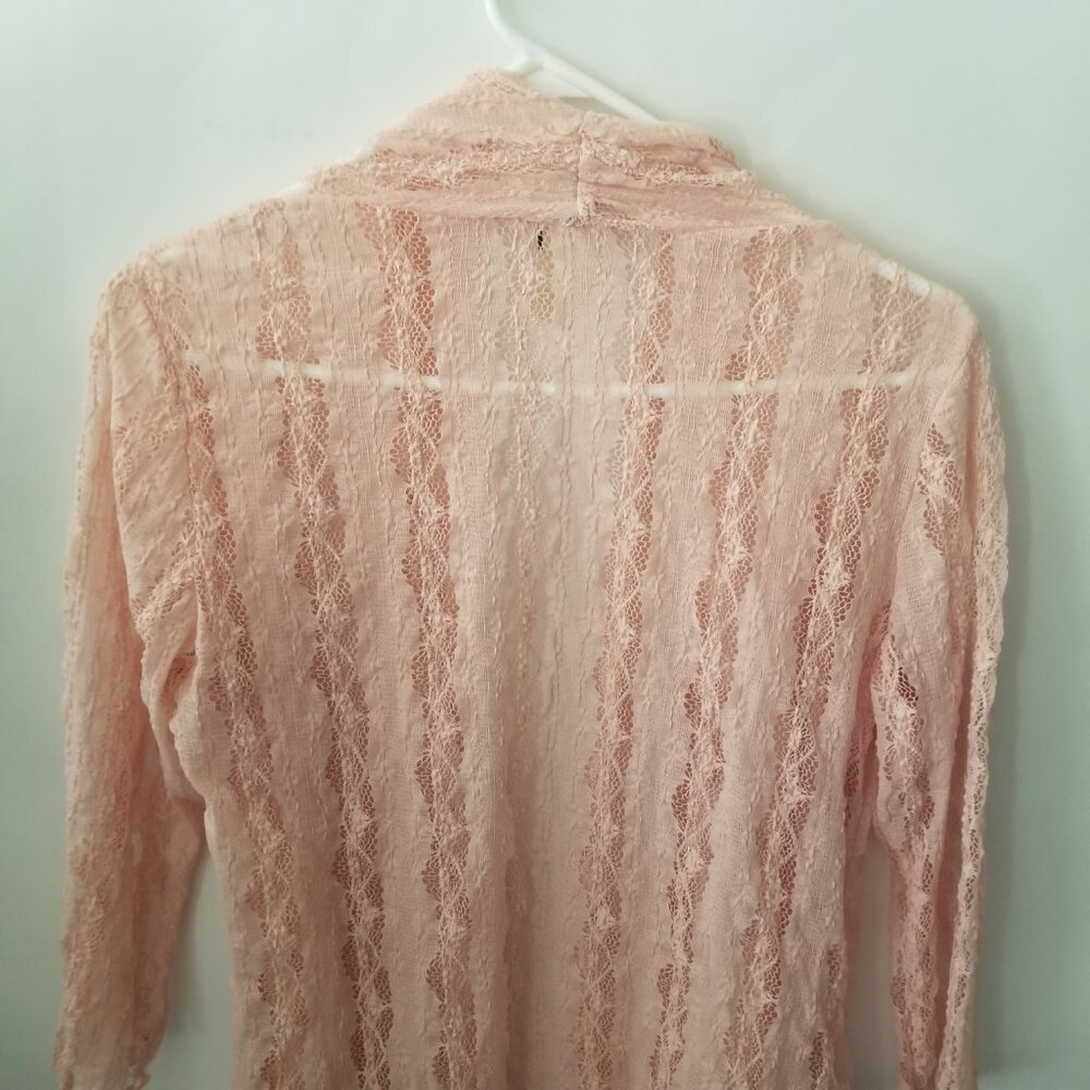 Vtg Keren Hart Women M Peach Lace Knit 3/4 Long Sleeve Lightweight Open Cardigan - Picture 7 of 13